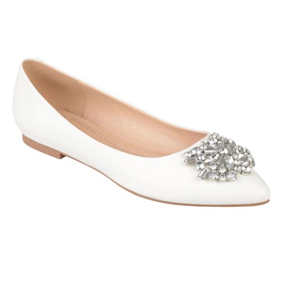 Journee Women's Faux Leather Pointed Toe Jeweled Ballet Flats Ivory Size 8 - Picture 1 of 4